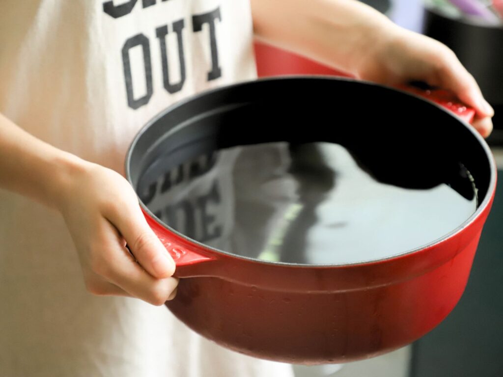 High quality tap water in Denmark filled in a vessel to be used for cooking purposes