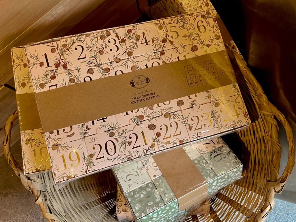 Advent Calendar Christmas gifts from Copenhagen put in a basket