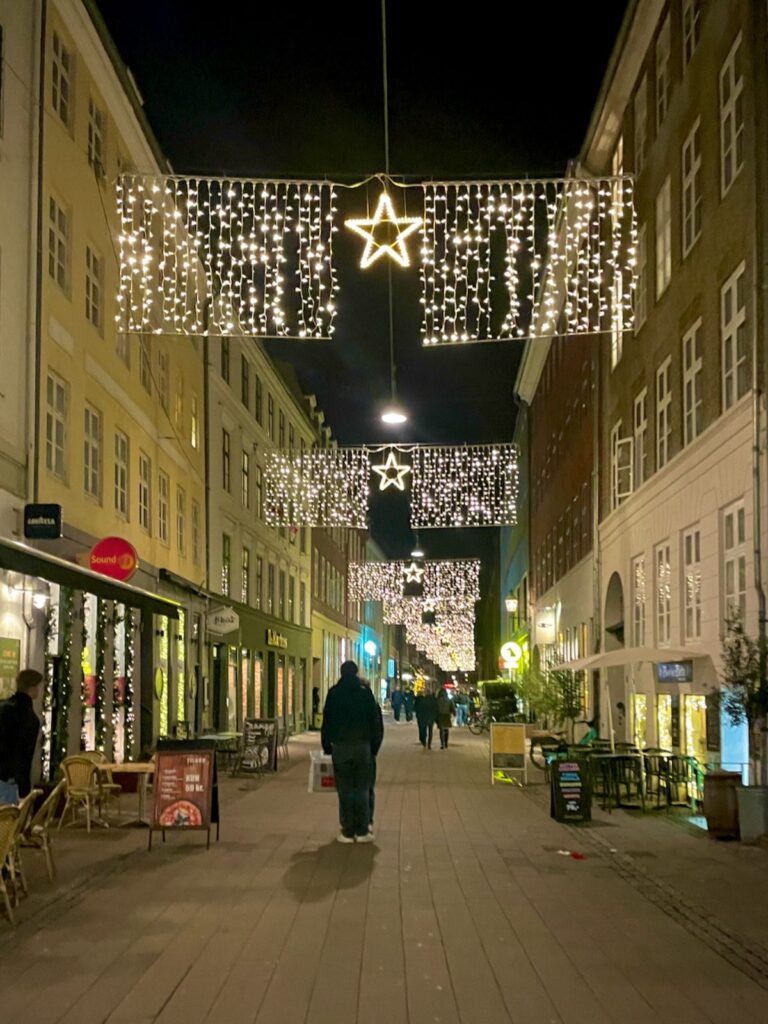 Copenhagen streets decorations with Christmas lights