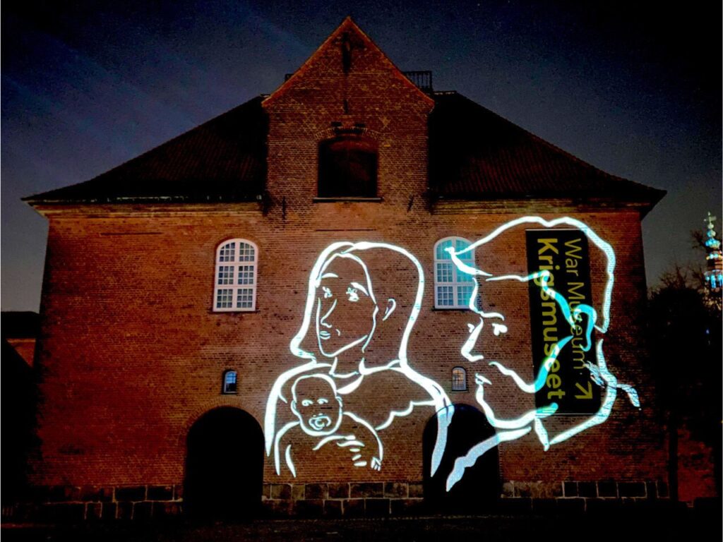 Copenhagen war museum during the light festival