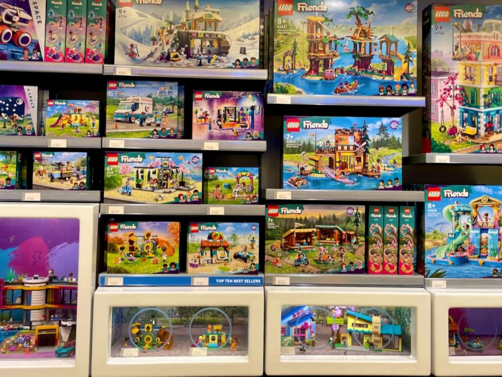 Lego Blocks decorated on a shelf to be gifted as Danish souvenir or gifts