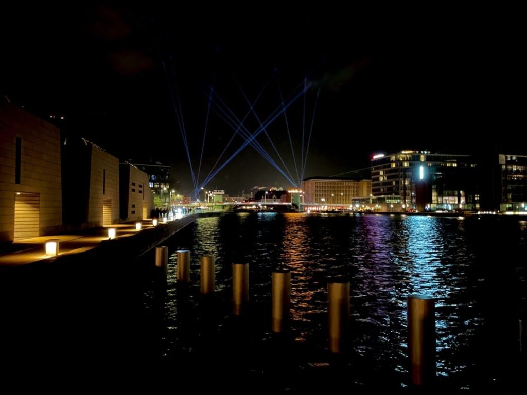 Light displays at Knippelsbro bridge during the festival of lights Copenhagen