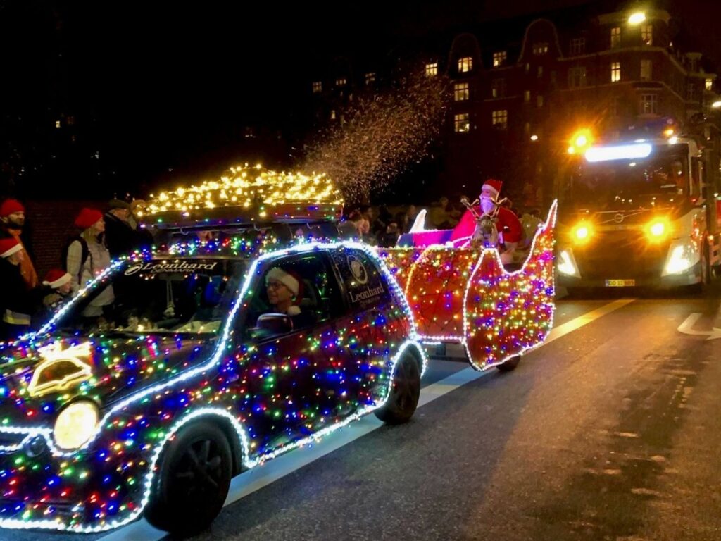 Decorated vehicles on the Amagerbrogade Christmas parade, Copenhagen