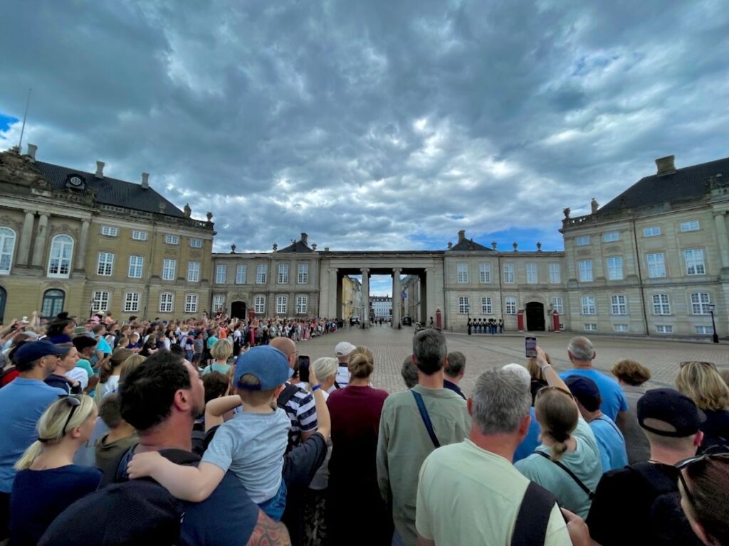 Crowd gathered to watch the Changing of guards ceremony at Amalienborg Palace, Copenhagen