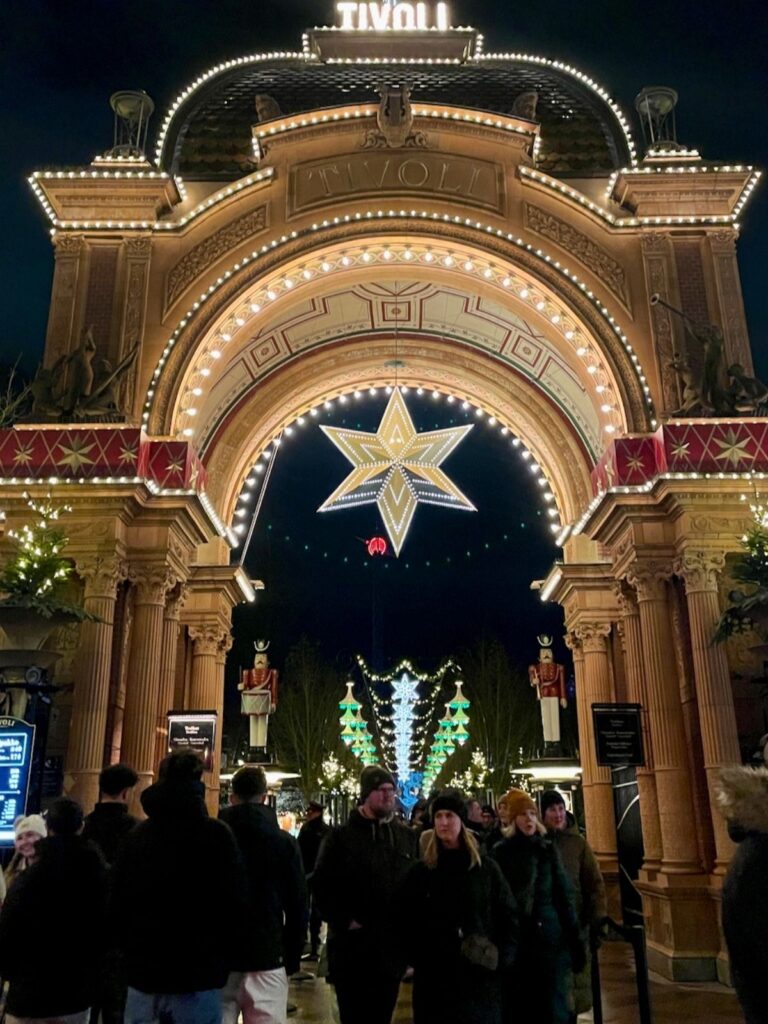 Grand decorated entrance of the Tivoli Gardens during Christmas