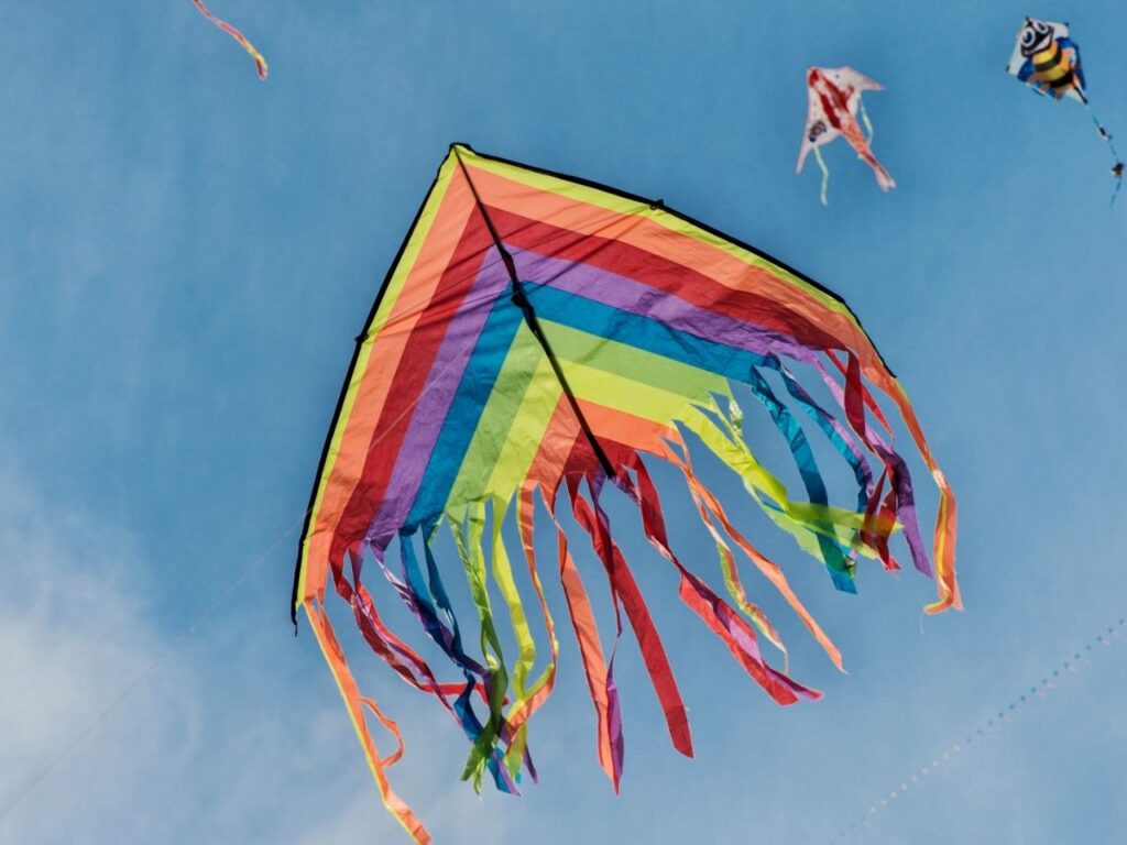 Kites flying at Amager kite festival, Copenhagen