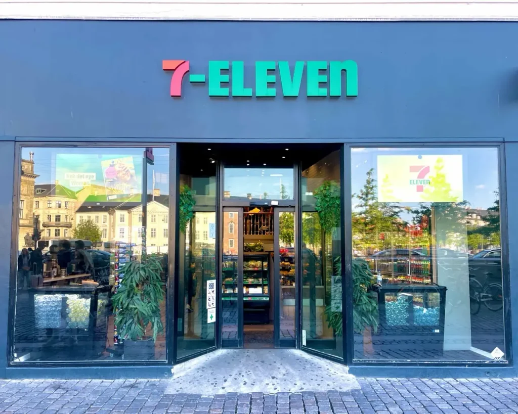 Entrance of 7 Eleven convenience store in Copenhagen