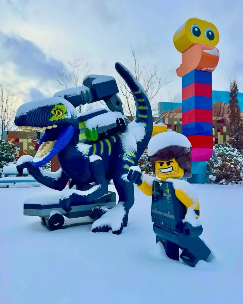 Lego statues at Legoland Billund during winter season