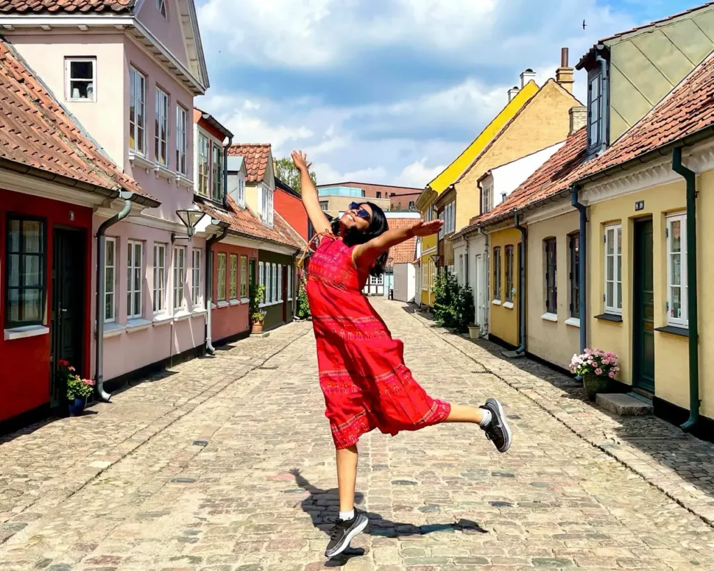 Agalya exploring Odense on a day trip from Copenhagen