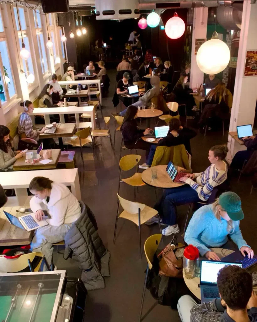 Students working at Studenterhuset cafe in Copenhagen