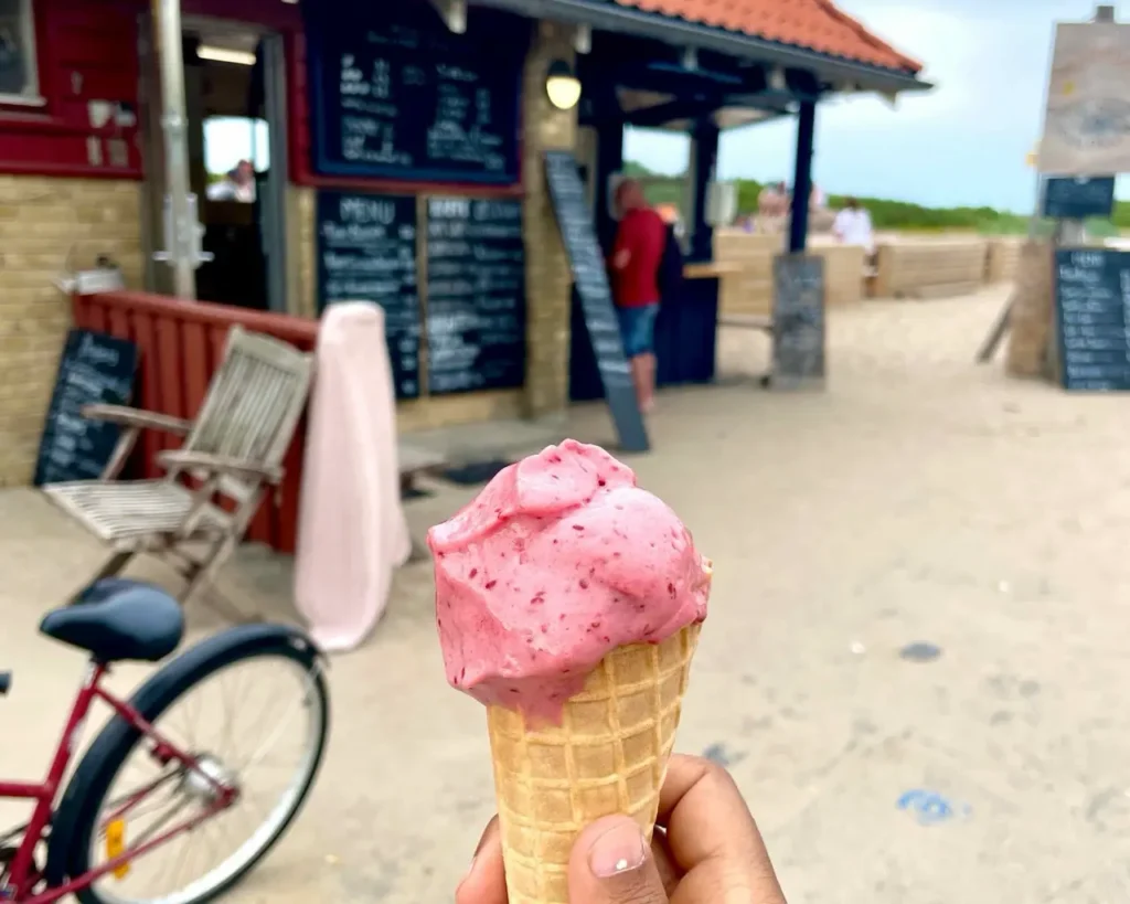 Agalya holding a Tisvilleleje ice cream shop in North Zealand