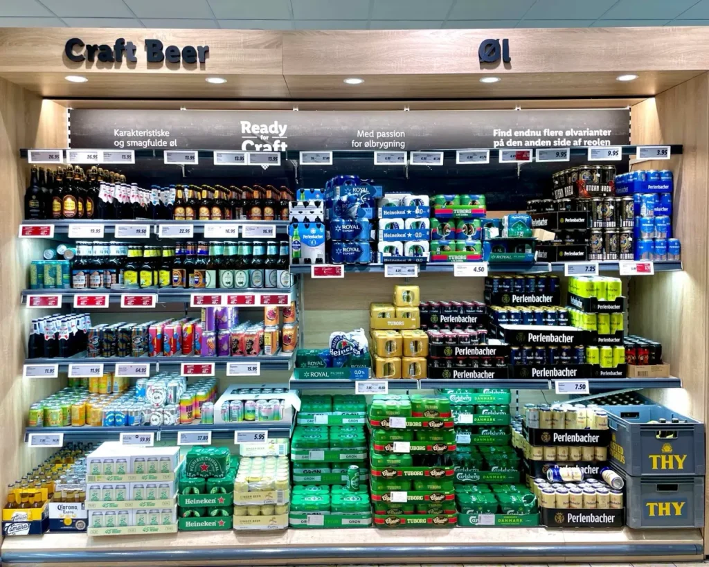 Craft beer section in Danish supermarkets